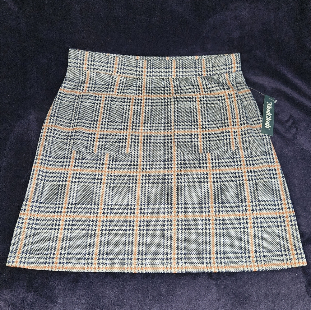 Modcloth NWT knit mini skirt size Medium blue & orange plaid